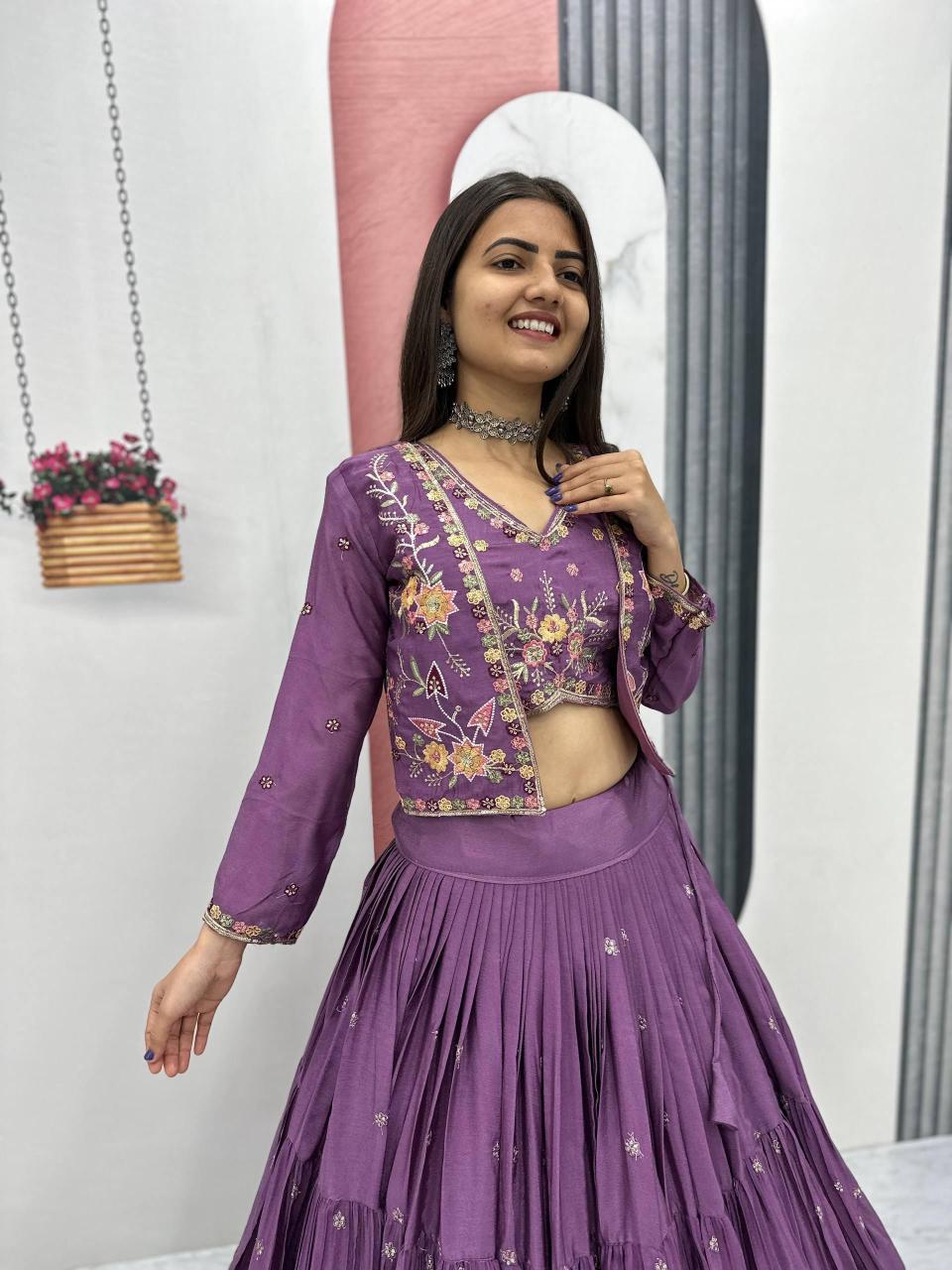 Pc 538 Chinon Purple Surat lehenga choli retailers - wholesale export